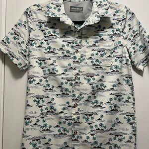 Eddie Bauer Kids Palm Tree Print Shirt - White and Green Boy’s Large Size 14